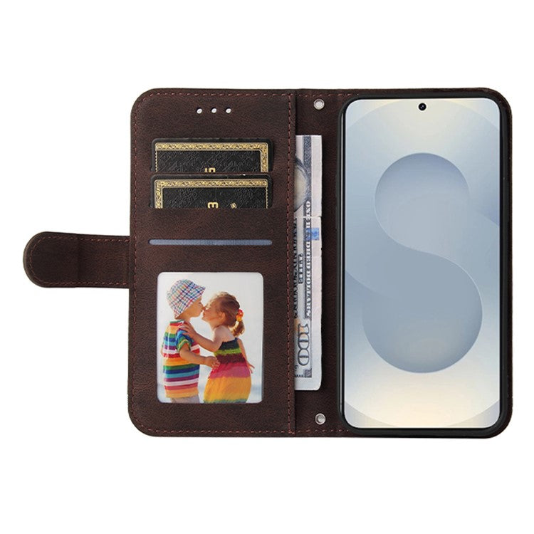 For Samsung Galaxy S25 Edge Case Wallet Skin Touch Leather Phone Cover Tree Pattern Hardware - Brown