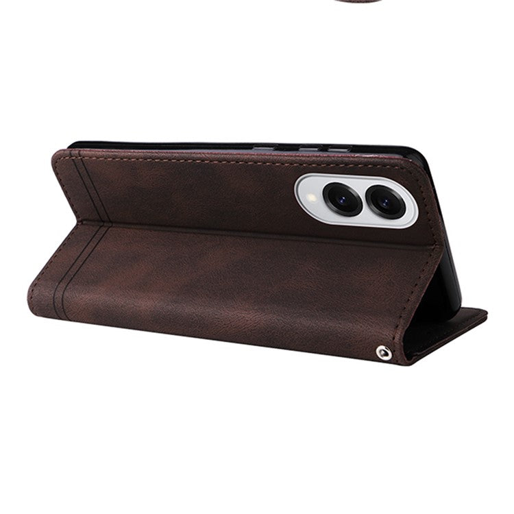 For Samsung Galaxy S25 Edge Case Wallet Skin Touch Leather Phone Cover Tree Pattern Hardware - Brown