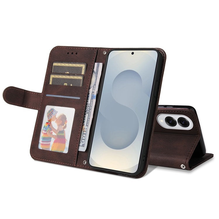 For Samsung Galaxy S25 Edge Case Wallet Skin Touch Leather Phone Cover Tree Pattern Hardware - Brown