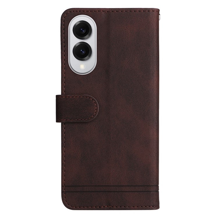 For Samsung Galaxy S25 Edge Case Wallet Skin Touch Leather Phone Cover Tree Pattern Hardware - Brown