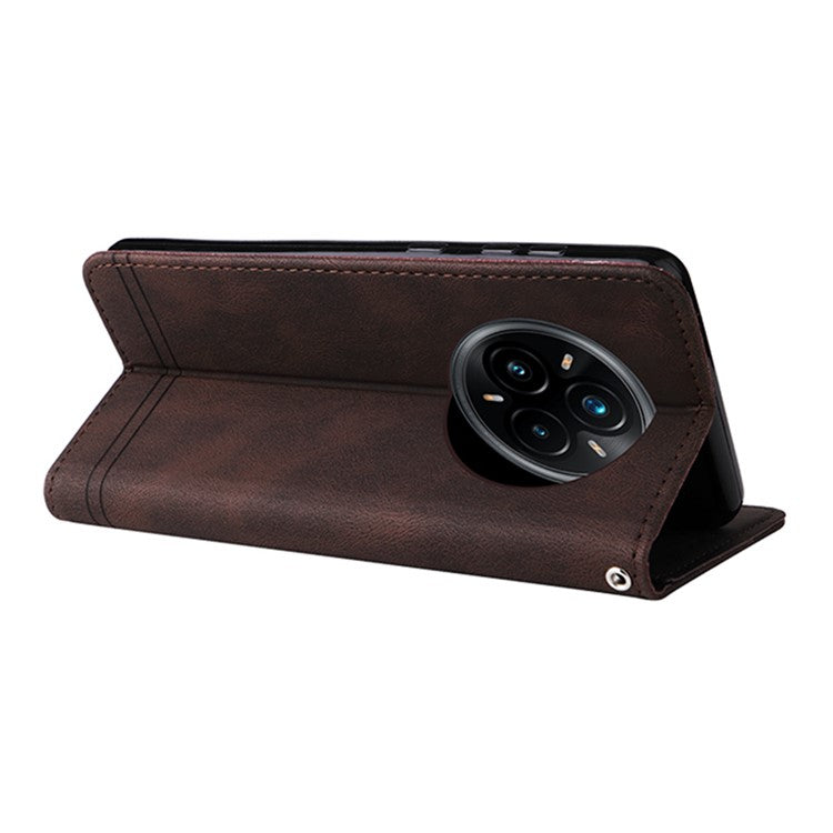 For Realme 14 Pro+ 5G Case Wallet Skin Touch Leather Phone Cover Tree Pattern Hardware - Brown