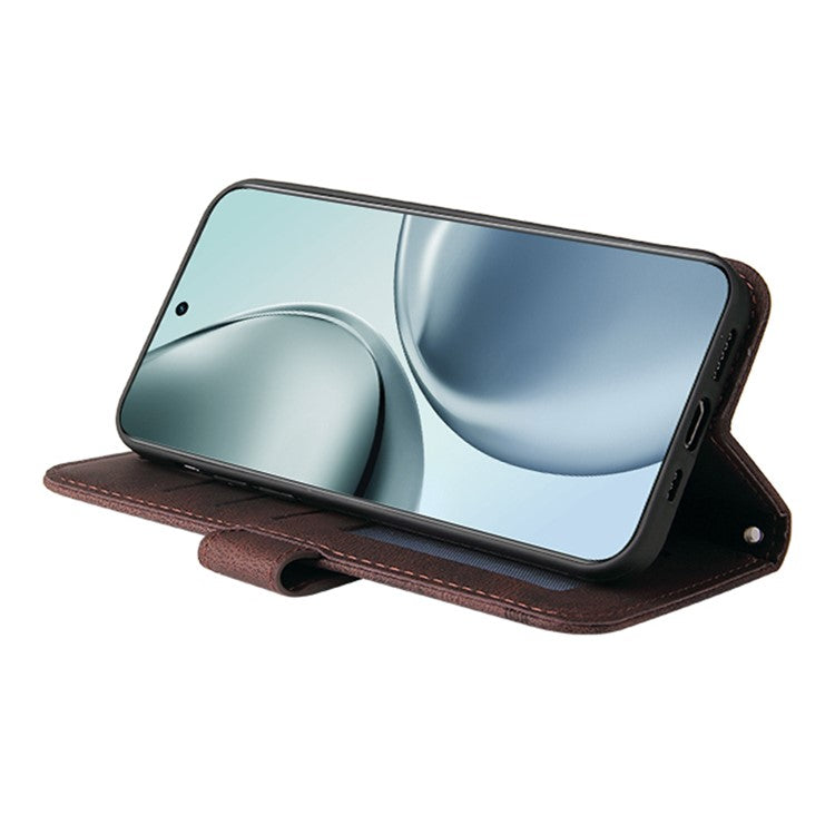 For Realme 14 Pro+ 5G Case Wallet Skin Touch Leather Phone Cover Tree Pattern Hardware - Brown