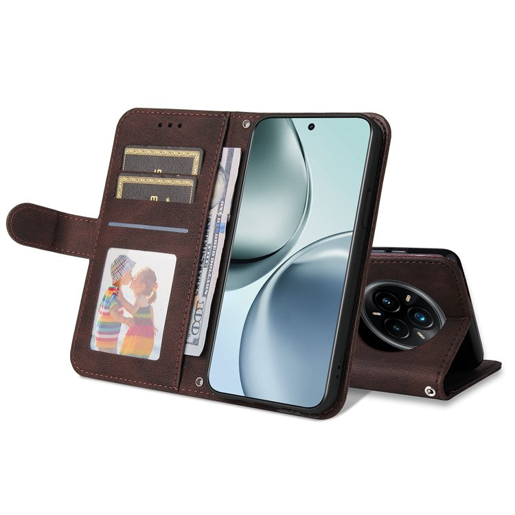 For Realme 14 Pro+ 5G Case Wallet Skin Touch Leather Phone Cover Tree Pattern Hardware - Brown