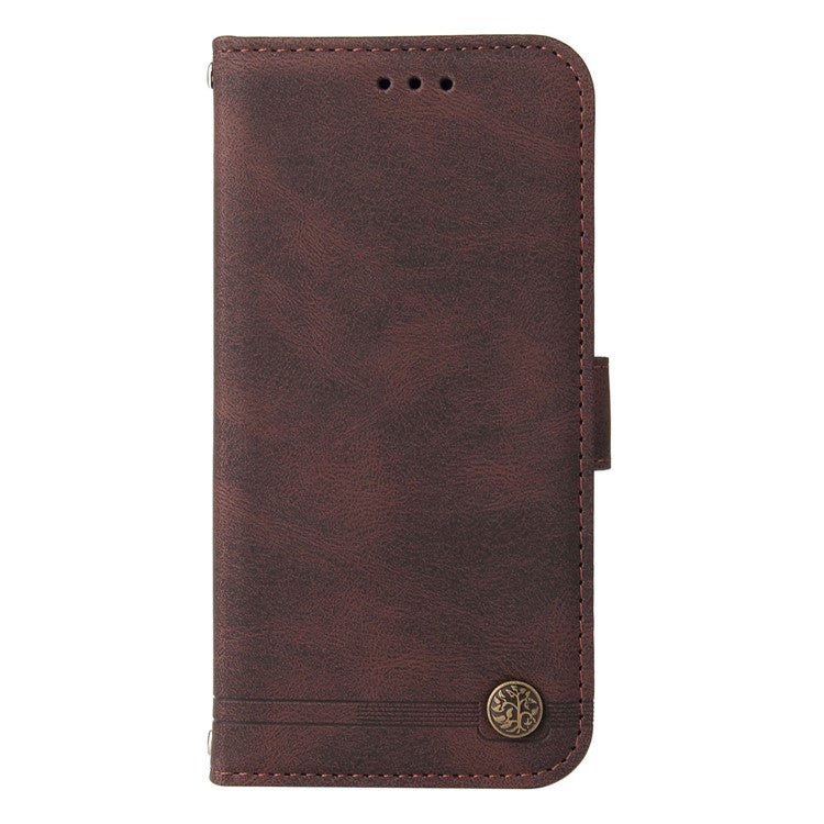 For Realme 14 Pro+ 5G Case Wallet Skin Touch Leather Phone Cover Tree Pattern Hardware - Brown