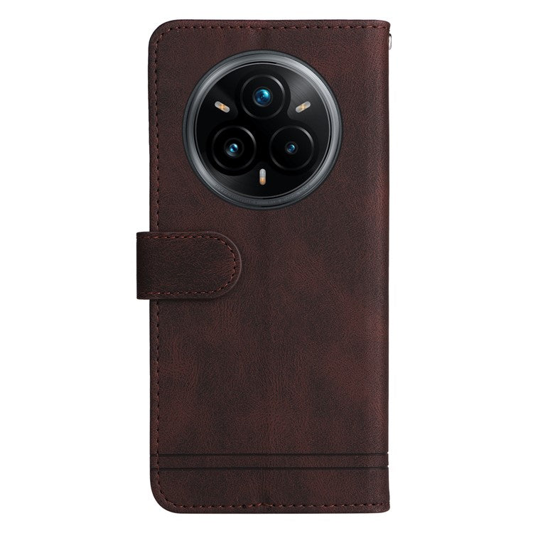 For Realme 14 Pro+ 5G Case Wallet Skin Touch Leather Phone Cover Tree Pattern Hardware - Brown