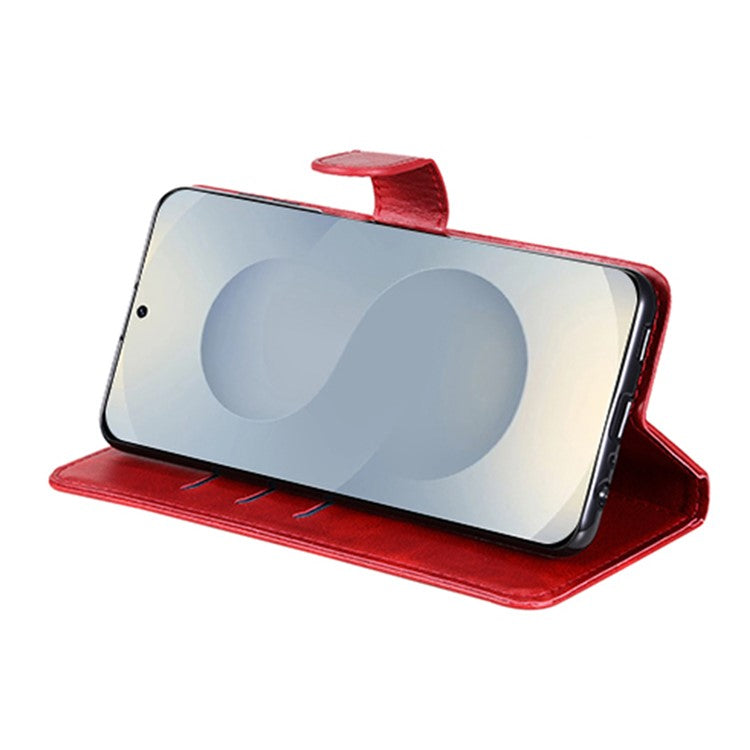 For Samsung Galaxy S25 Edge Case Zipper Wallet Calf Texture PU Leather Phone Cover - Red
