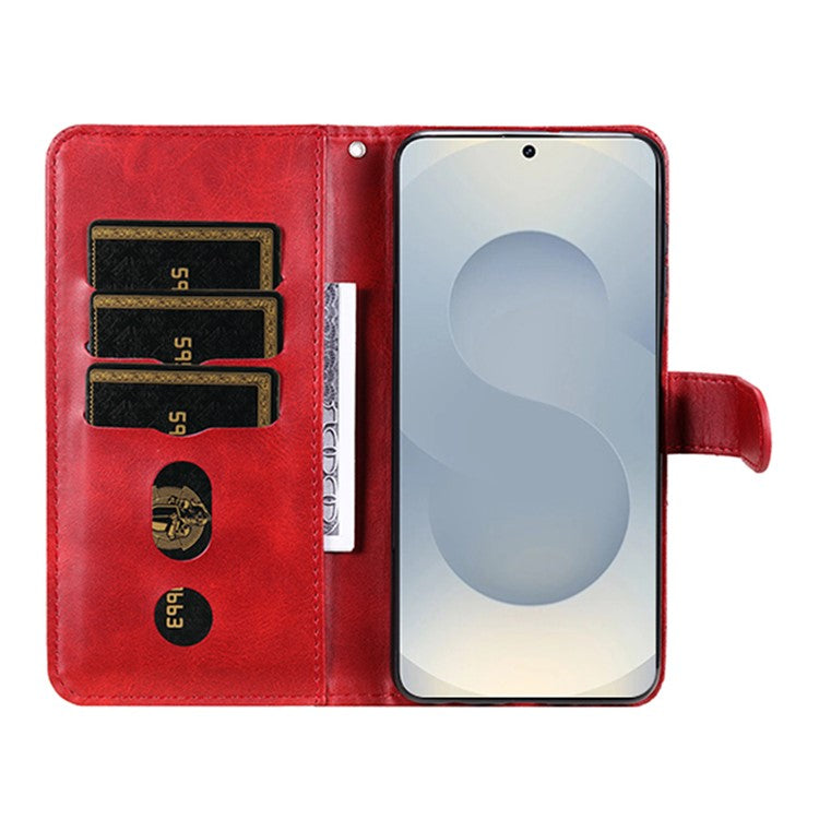 For Samsung Galaxy S25 Edge Case Zipper Wallet Calf Texture PU Leather Phone Cover - Red