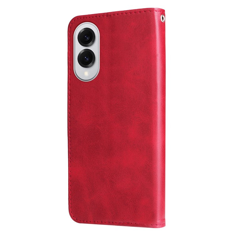 For Samsung Galaxy S25 Edge Case Zipper Wallet Calf Texture PU Leather Phone Cover - Red