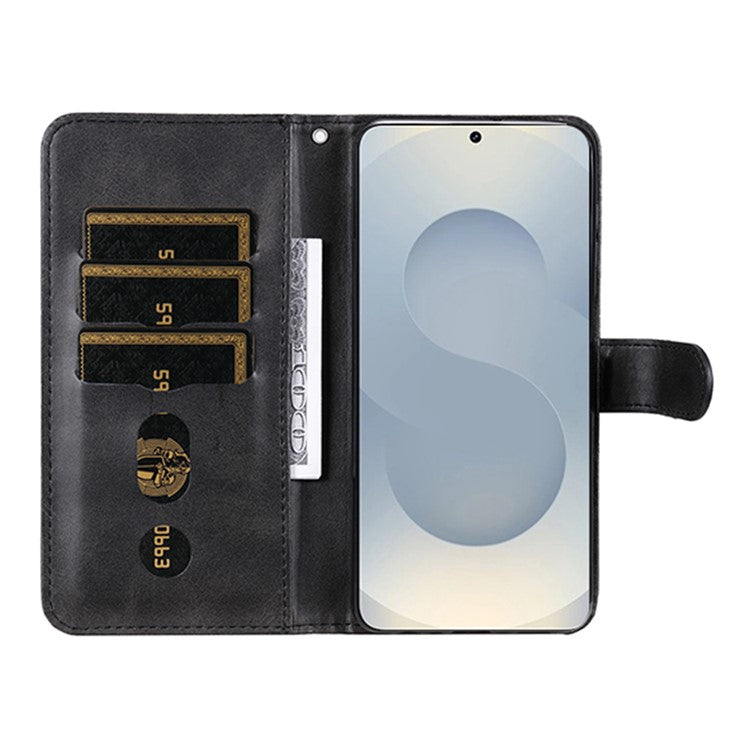 For Samsung Galaxy S25 Edge Case Zipper Wallet Calf Texture PU Leather Phone Cover - Black