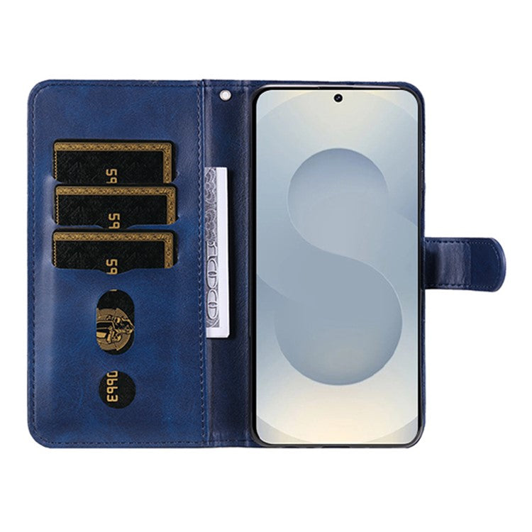 For Samsung Galaxy S25 Edge Case Zipper Wallet Calf Texture PU Leather Phone Cover - Blue