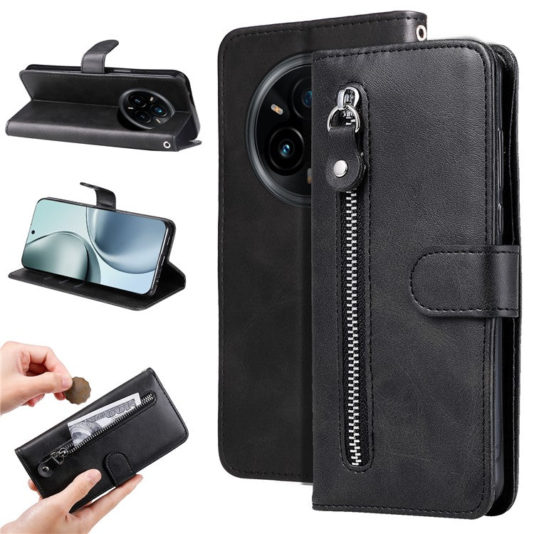 For Realme 14 Pro+ 5G Case Zipper Wallet Calf Texture PU Leather Phone Cover - Black
