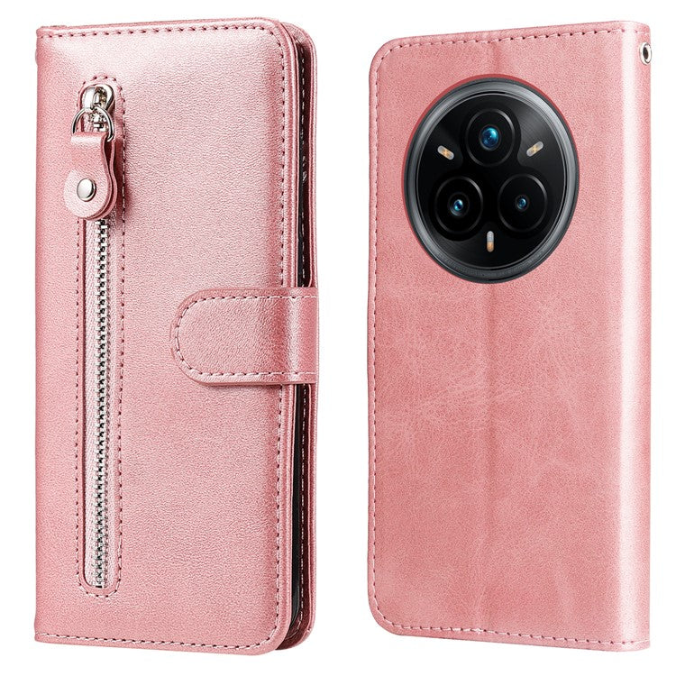 For Realme 14 Pro+ 5G Case Zipper Wallet Calf Texture PU Leather Phone Cover - Pink