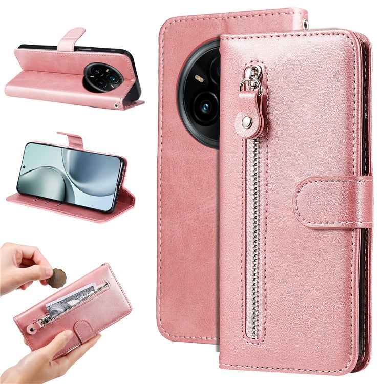 For Realme 14 Pro+ 5G Case Zipper Wallet Calf Texture PU Leather Phone Cover - Pink