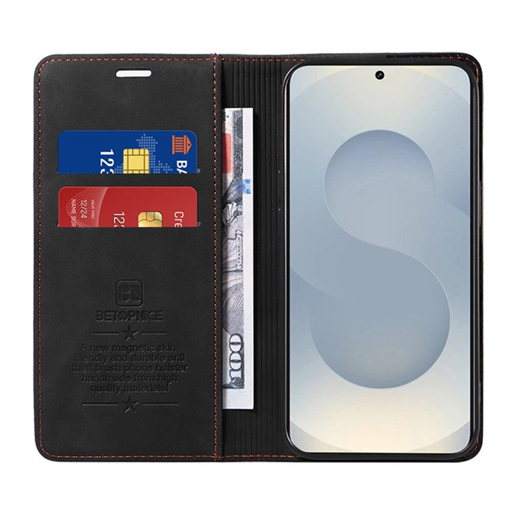 BETOPNICE 003 For Samsung Galaxy S25 Edge Case Wallet Leather Phone Cover with Stand - Black