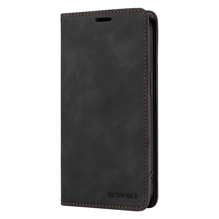BETOPNICE 003 For Samsung Galaxy S25 Edge Case Wallet Leather Phone Cover with Stand - Black