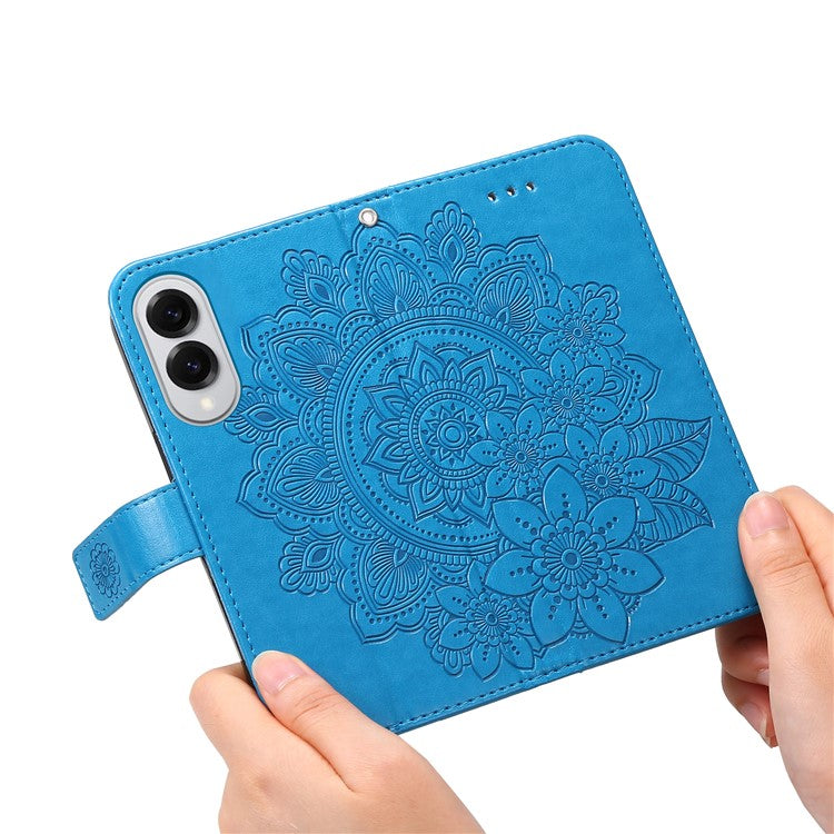 For Samsung Galaxy S25 Edge Case Floral Pattern PU Leather Wallet Stand Phone Cover - Blue
