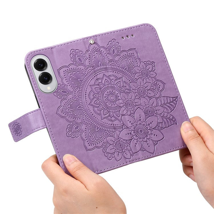 For Samsung Galaxy S25 Edge Case Floral Pattern PU Leather Wallet Stand Phone Cover - Purple