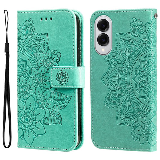 For Samsung Galaxy S25 Edge Case Floral Pattern PU Leather Wallet Stand Phone Cover - Green