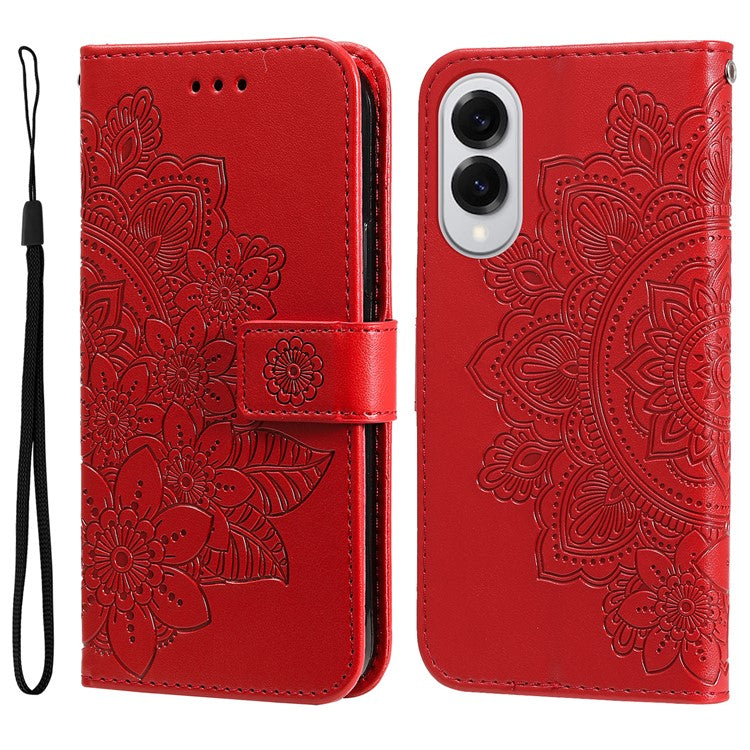 For Samsung Galaxy S25 Edge Case Floral Pattern PU Leather Wallet Stand Phone Cover - Red