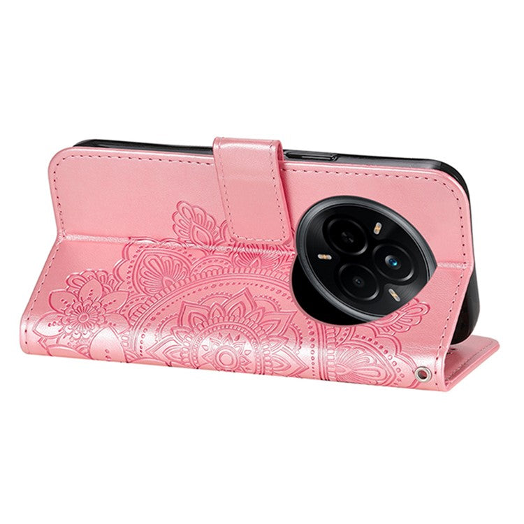 For Realme 14 Pro 5G Case Floral Pattern PU Leather Wallet Stand Phone Cover - Pink