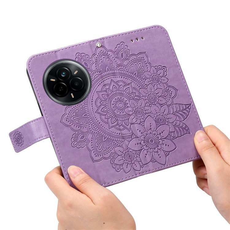 For Realme 14 Pro 5G Case Floral Pattern PU Leather Wallet Stand Phone Cover - Purple