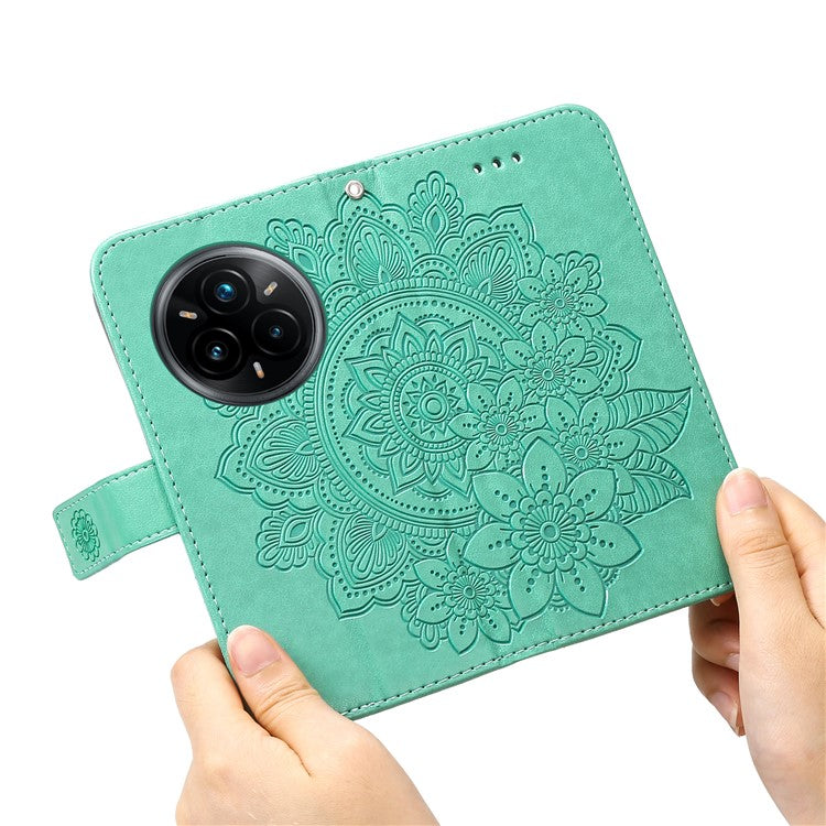 For Realme 14 Pro+ 5G Case Floral Pattern PU Leather Wallet Stand Phone Cover - Green
