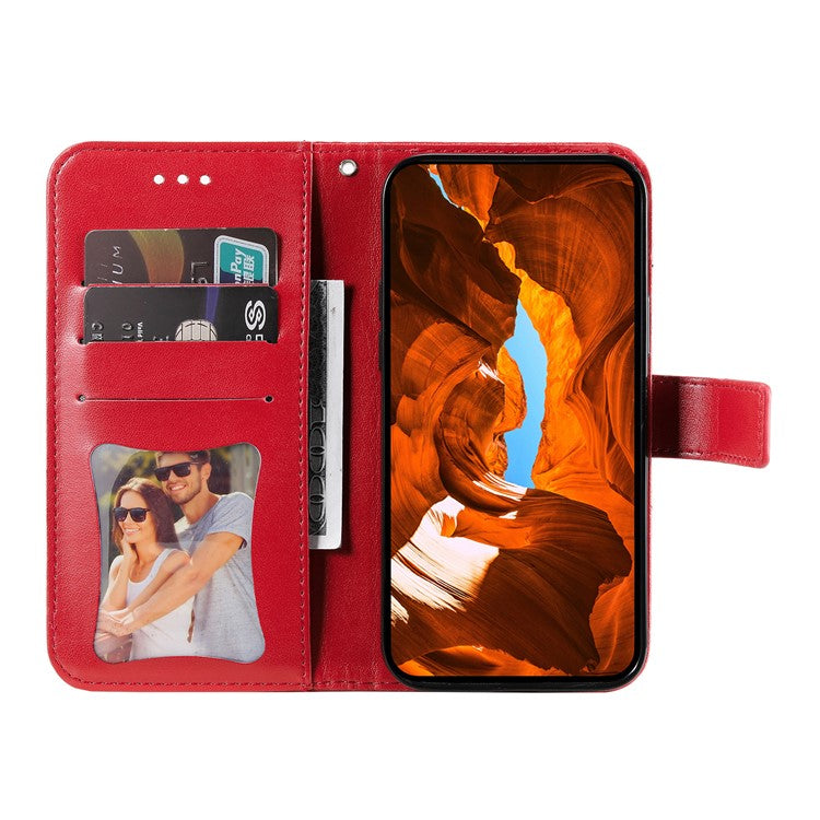 For Realme 14 Pro+ 5G Case Floral Pattern PU Leather Wallet Stand Phone Cover - Red