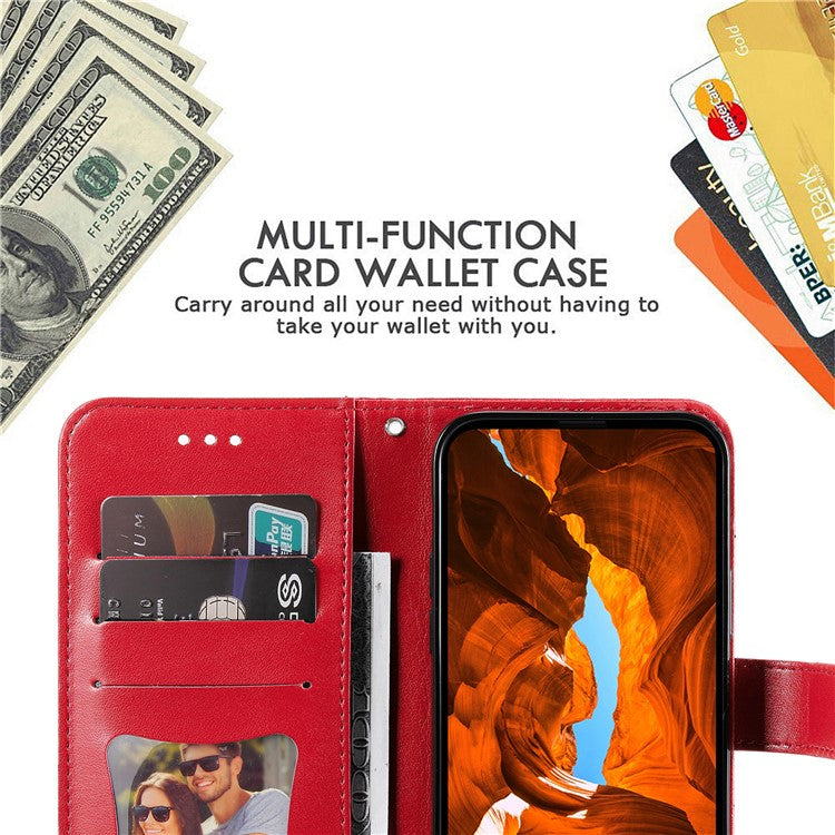 For Realme 14 Pro+ 5G Case Floral Pattern PU Leather Wallet Stand Phone Cover - Red