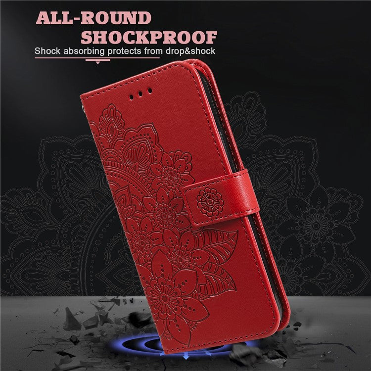 For Realme 14 Pro+ 5G Case Floral Pattern PU Leather Wallet Stand Phone Cover - Red