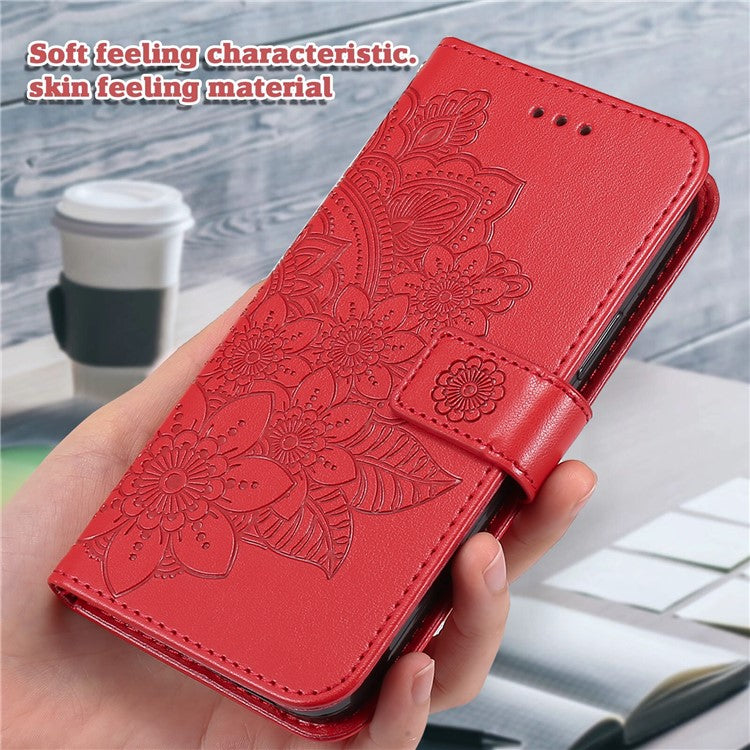 For Realme 14 Pro+ 5G Case Floral Pattern PU Leather Wallet Stand Phone Cover - Red