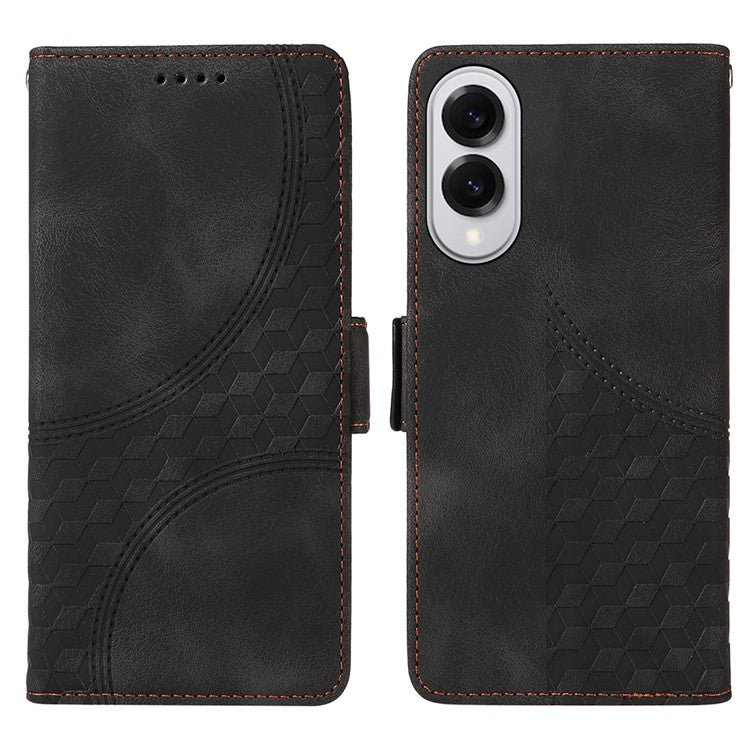 For Samsung Galaxy S25 Edge Case PU Leather Phone Cover Rhombus Starry Imprinted - Black