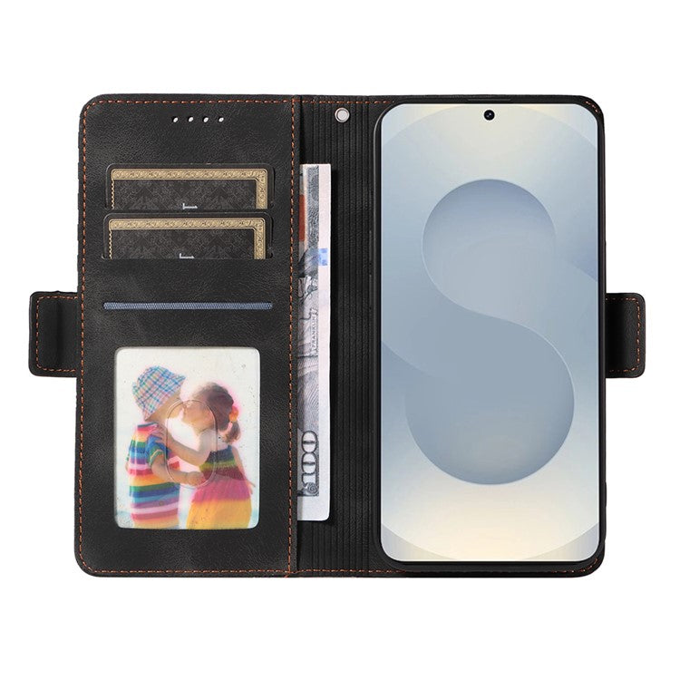 For Samsung Galaxy S25 Edge Case PU Leather Phone Cover Rhombus Starry Imprinted - Black