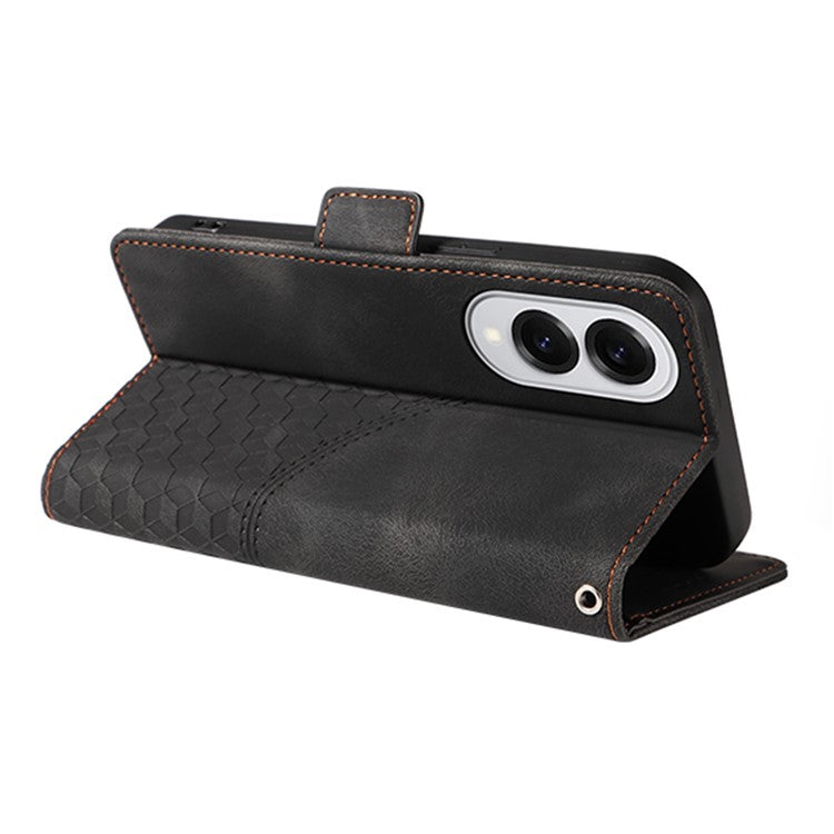 For Samsung Galaxy S25 Edge Case PU Leather Phone Cover Rhombus Starry Imprinted - Black