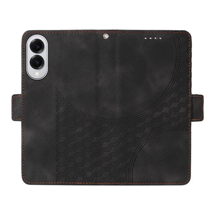 For Samsung Galaxy S25 Edge Case PU Leather Phone Cover Rhombus Starry Imprinted - Black
