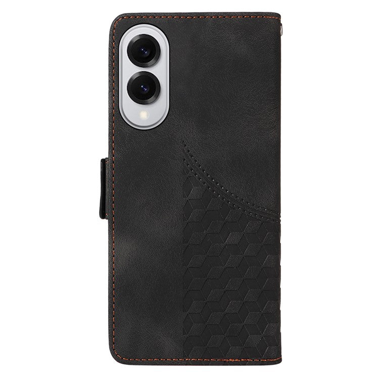 For Samsung Galaxy S25 Edge Case PU Leather Phone Cover Rhombus Starry Imprinted - Black