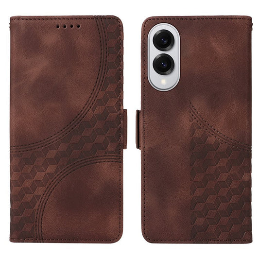 For Samsung Galaxy S25 Edge Case PU Leather Phone Cover Rhombus Starry Imprinted - Brown