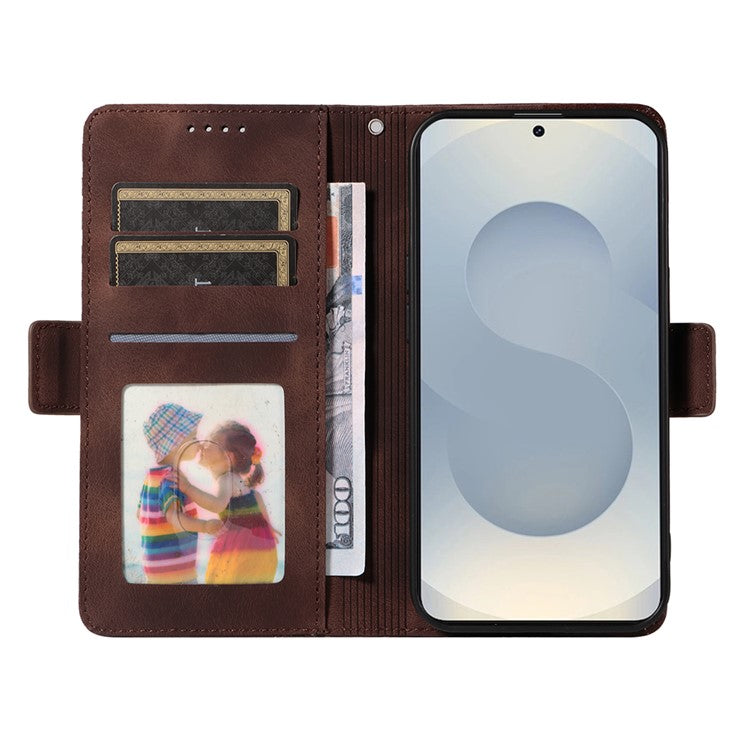 For Samsung Galaxy S25 Edge Case PU Leather Phone Cover Rhombus Starry Imprinted - Brown