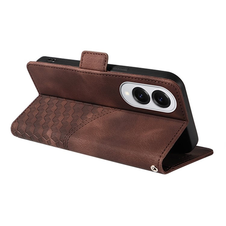For Samsung Galaxy S25 Edge Case PU Leather Phone Cover Rhombus Starry Imprinted - Brown