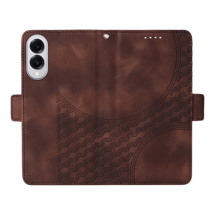 For Samsung Galaxy S25 Edge Case PU Leather Phone Cover Rhombus Starry Imprinted - Brown