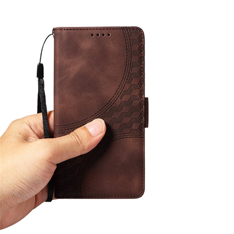 For Samsung Galaxy S25 Edge Case PU Leather Phone Cover Rhombus Starry Imprinted - Brown