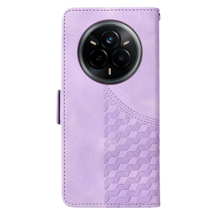 For Realme 14 Pro 5G Case PU Leather Phone Cover Rhombus Starry Imprinted - Purple