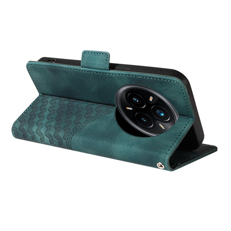 For Realme 14 Pro+ 5G Case PU Leather Phone Cover Rhombus Starry Imprinted - Green