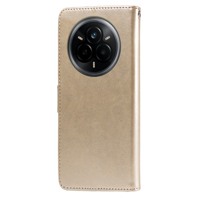 For Realme 14 Pro 5G Leather Case Butterfly Floral Imprint Wallet Stand Cover - Gold