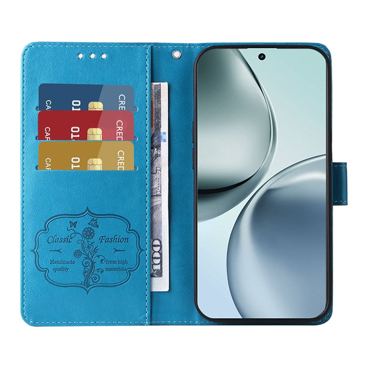 For Realme 14 Pro+ 5G Case Butterfly Floral Imprint Wallet Stand Leather Phone Cover - Blue