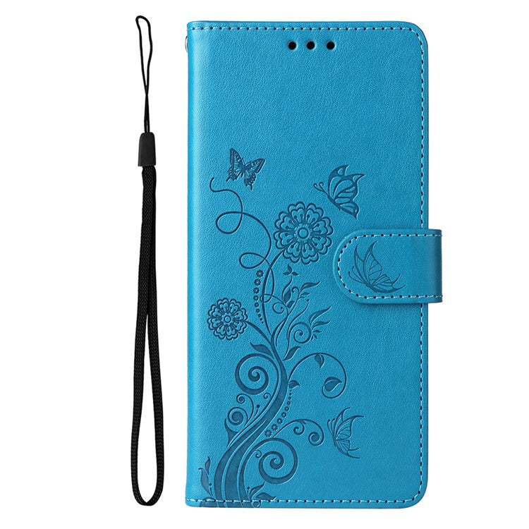 For Realme 14 Pro+ 5G Case Butterfly Floral Imprint Wallet Stand Leather Phone Cover - Blue