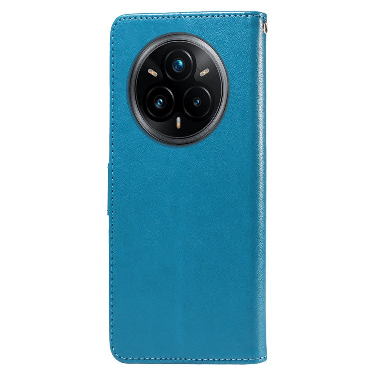 For Realme 14 Pro+ 5G Case Butterfly Floral Imprint Wallet Stand Leather Phone Cover - Blue