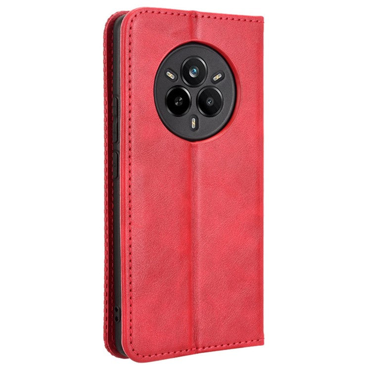 For Realme 14 Pro 5G Case Wallet Stand Retro Texture Leather Phone Cover - Red