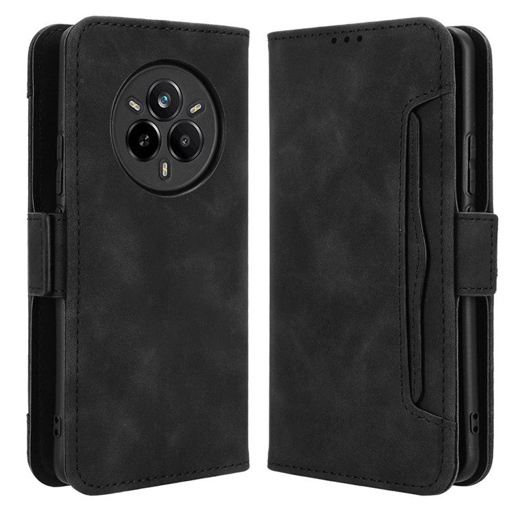 For Realme 14 Pro 5G Leather Case Phone Wallet Cover with Multiple Card Slots - Black