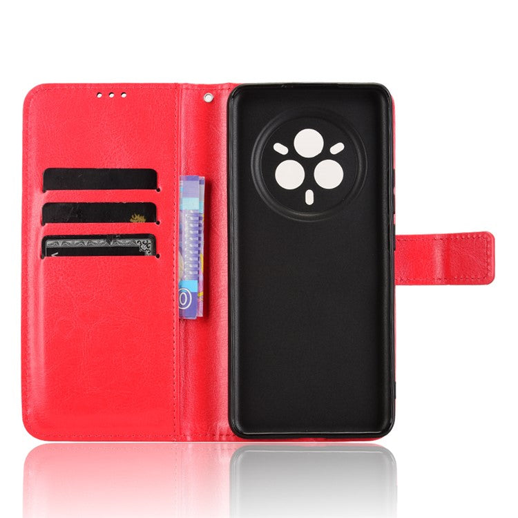 For Realme 14 Pro 5G Case Crazy Horse Texture PU Leather Phone Wallet Cover - Red