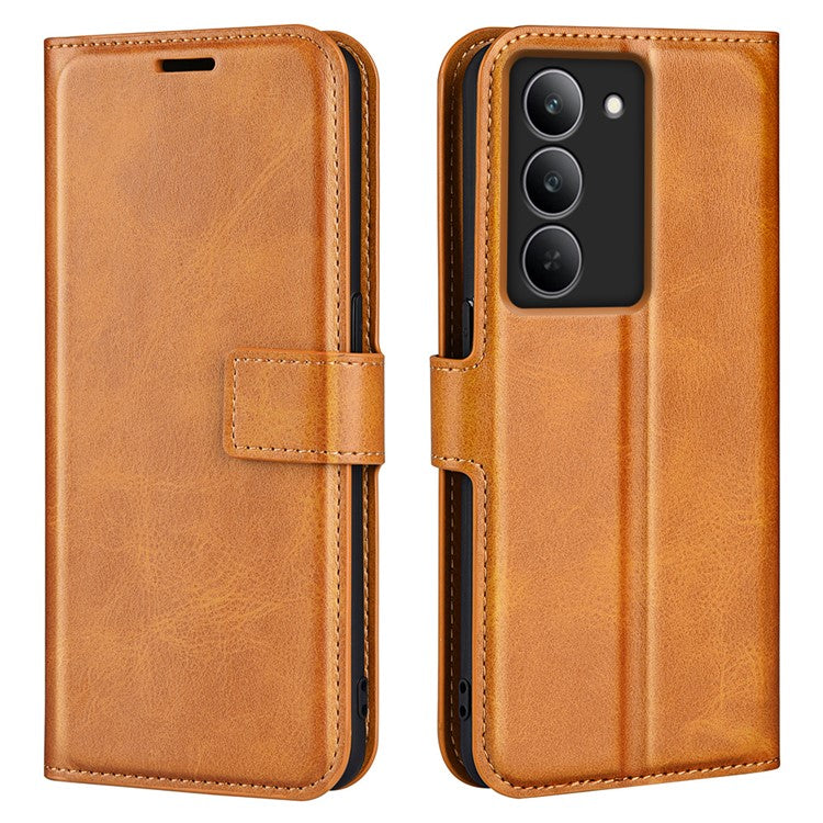 For Realme 14x 4G Stand Case Anti-Scratch Calf Texture Leather Phone Cover - Yellow